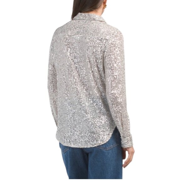 CECE Sequin Button Front Shirt - Picture 2 of 2